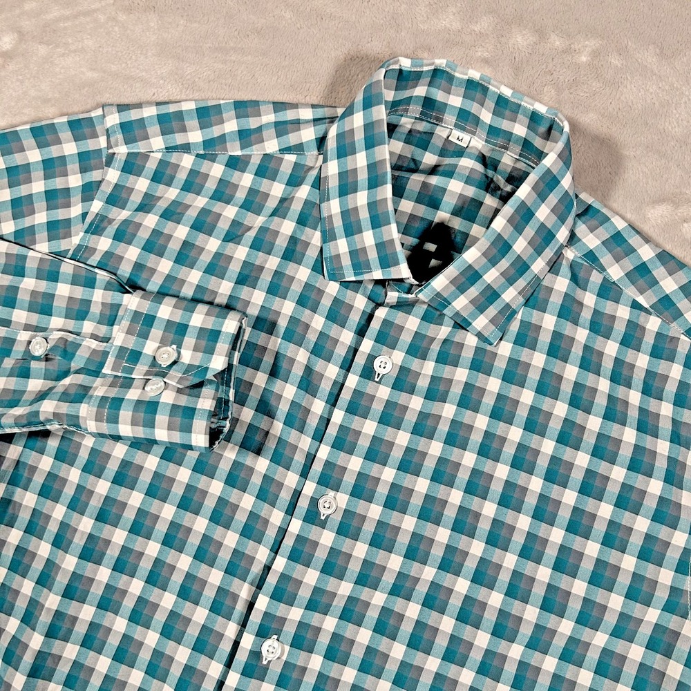 State & Liberty Shirt Men M Green Gingham Plaid Stretch Performance Athletic EUC